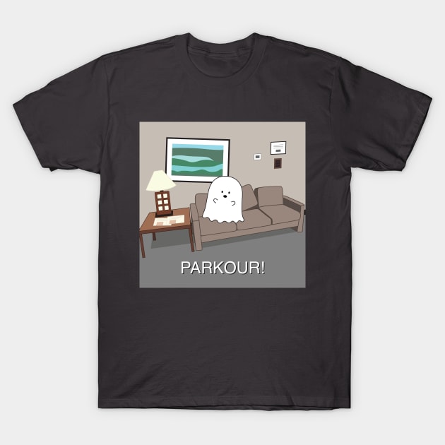 Gordie the Ghost (parkour!) | by queenie's cards T-Shirt by queenie's cards